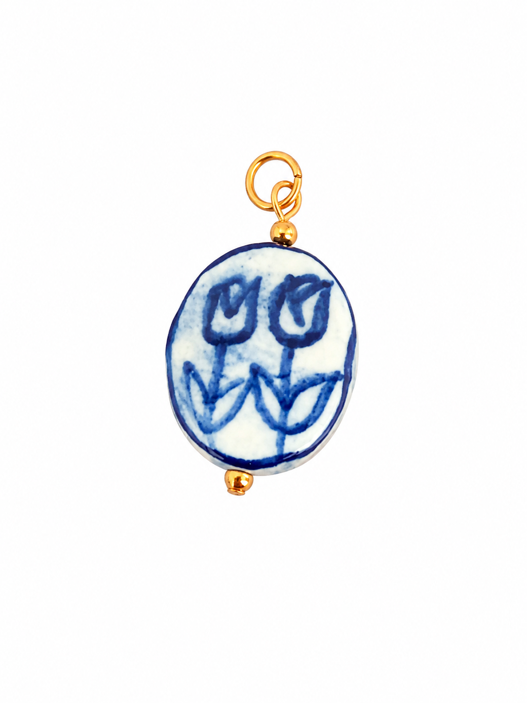 Charm azul y blanco con tulipanes
