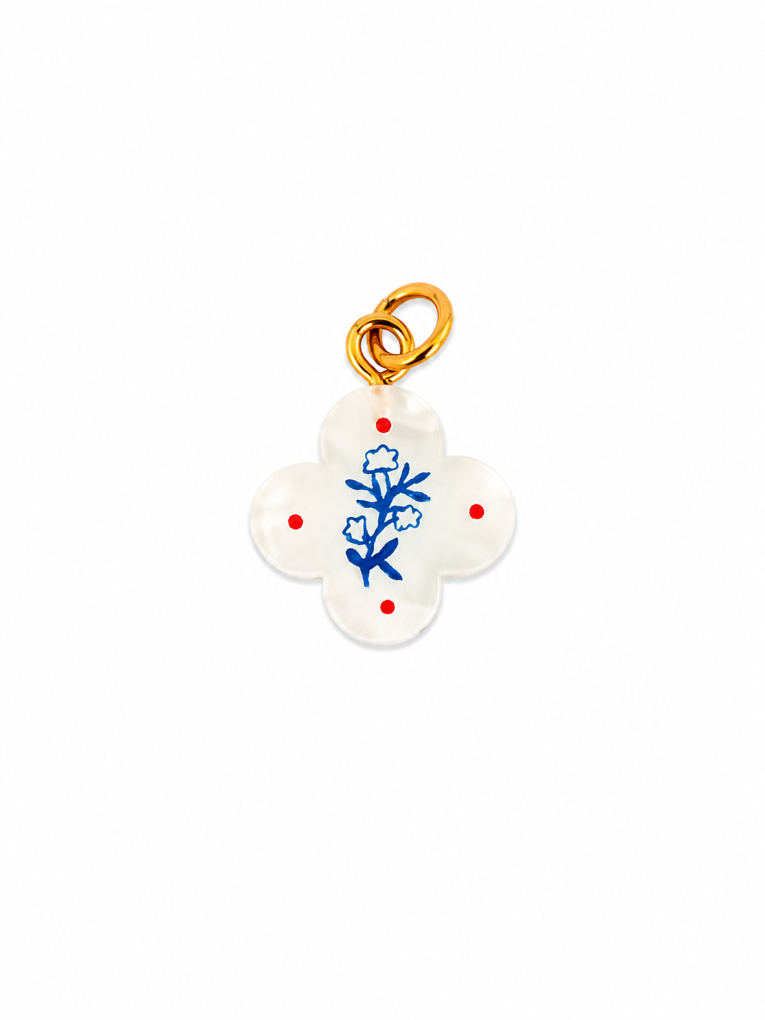 Charm blanco floral azul con puntos rojos