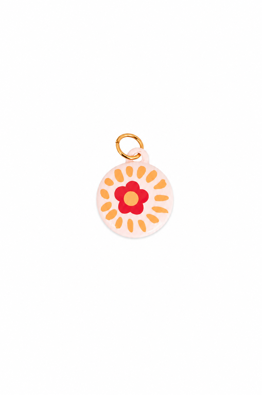 Charm redondo rosa ,flor roja y amarillo