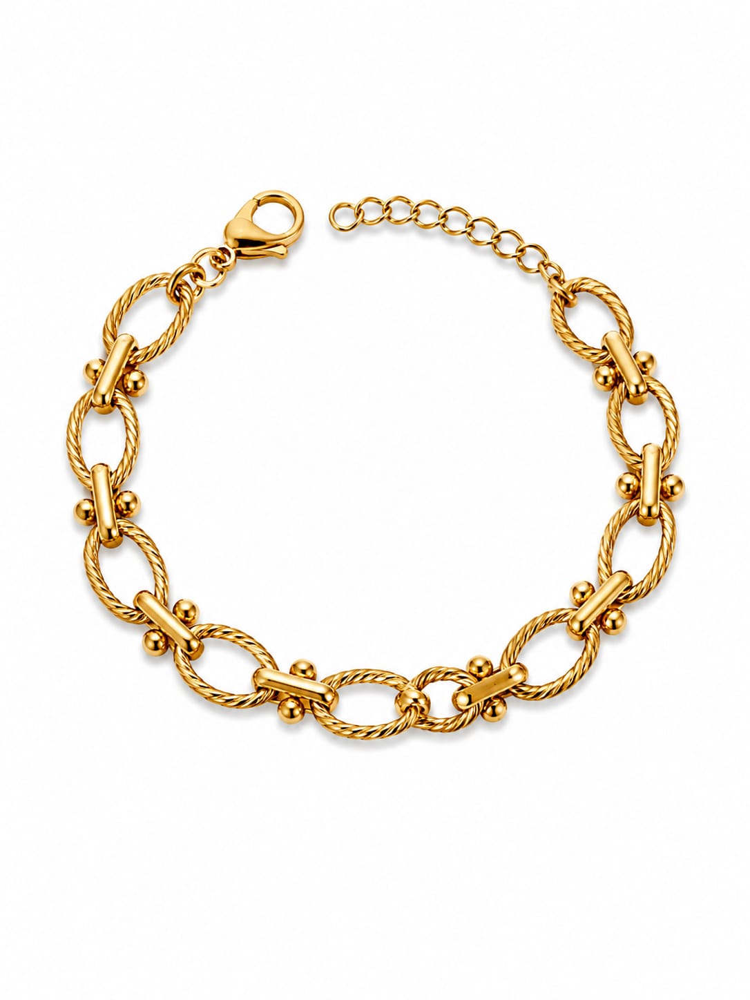Pulsera Eslabon ovalo textura soga union 2 bolitas