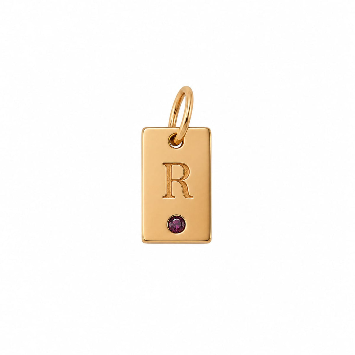 Placa inicial 'R' con gema rosa