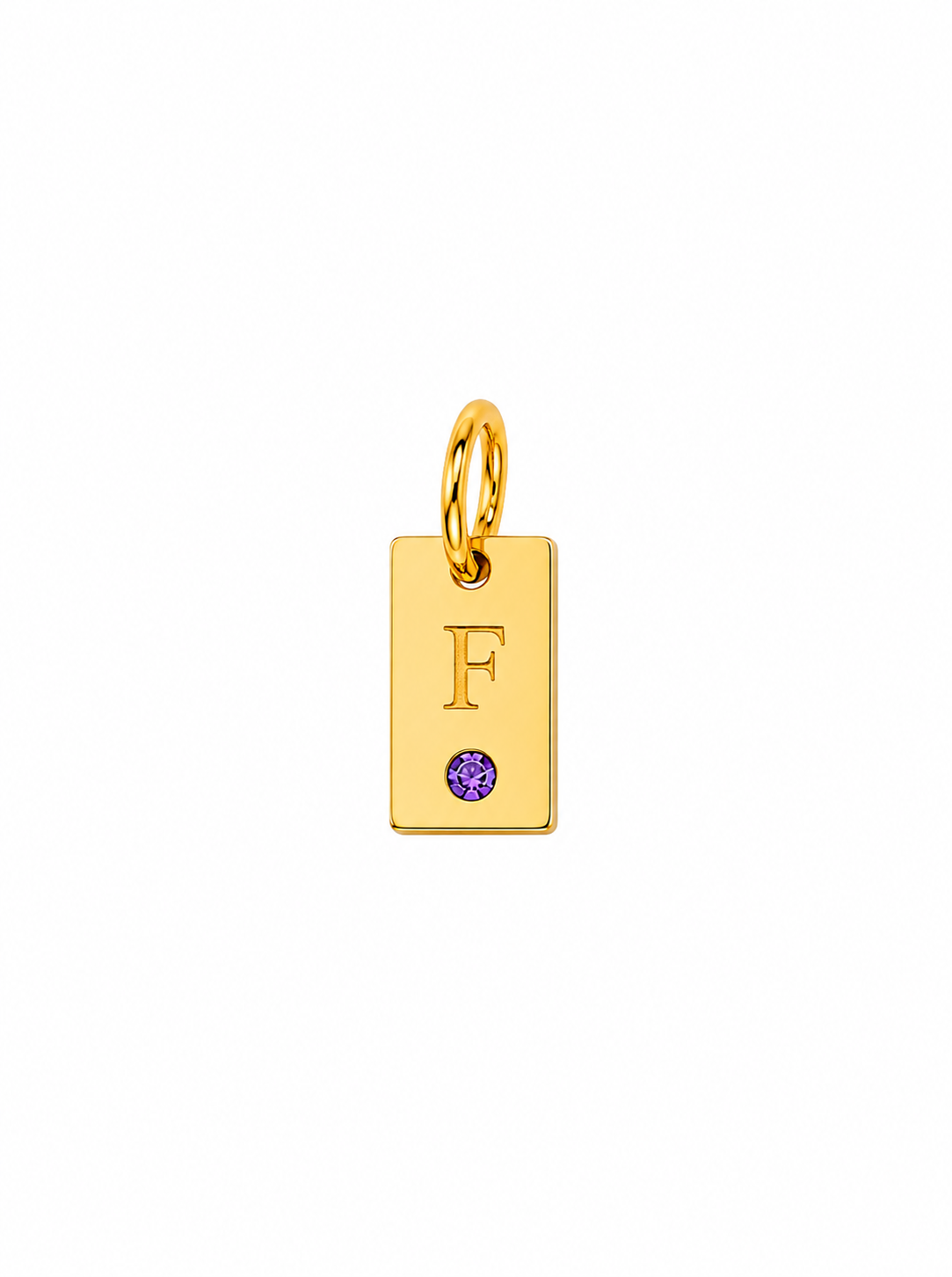 Placa inicial 'F' con gema morada